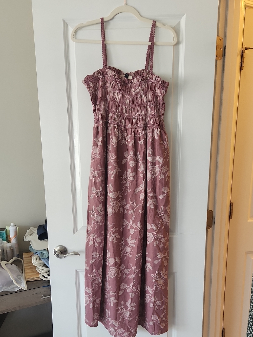 Mauve Floral Smocked Maxi Dress
